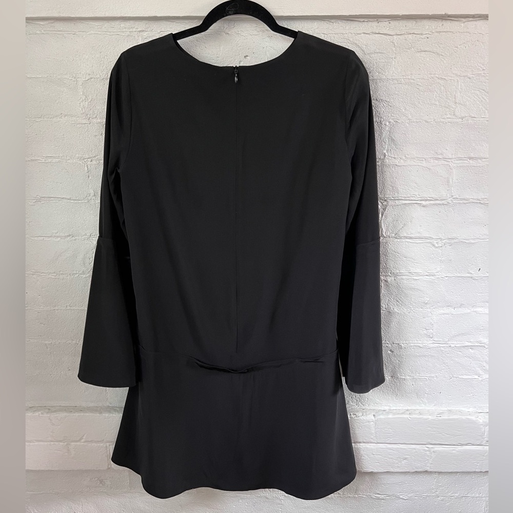 Tibi Silk Drop Waist Mini Dress Black Long Sleeve Shift Size 4 Natural Fiber LBD - Picture 10 of 16